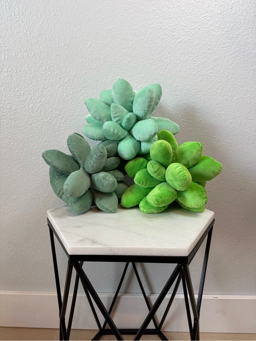 Set of 3 Plush Succulent Throw Pillows Green Decor Soft Stuffed Plants